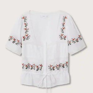 Mango Embroidered cotton blouse Sz 6 NWOT